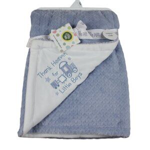 Little Me Baby Blanket Thank Heaven For Little Boys Blue Train White NWT RARE